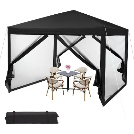 10 x 10 FT Pop Up Canopy, Party Tent with Mosquito Netting, Height Adjustable Instant Sun Shade, Portable Screen Shelter for Parties, Camping, Events image {7}