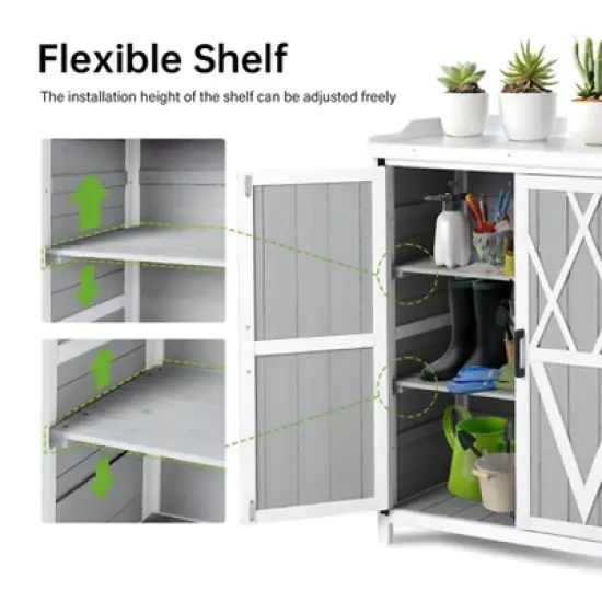 Outdoor Cabinet with Metal Tabletop Garden Potting Bench Table image {1}