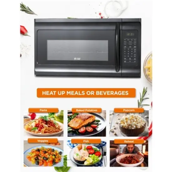 Commercial Chef 1.7 Cu. Ft. Over-The-Range Microwave Oven, 10 Power Levels, 300 CFM Hidden Vent Hood Fan, Touch Controls, 10 Preset Options, Black image {1}