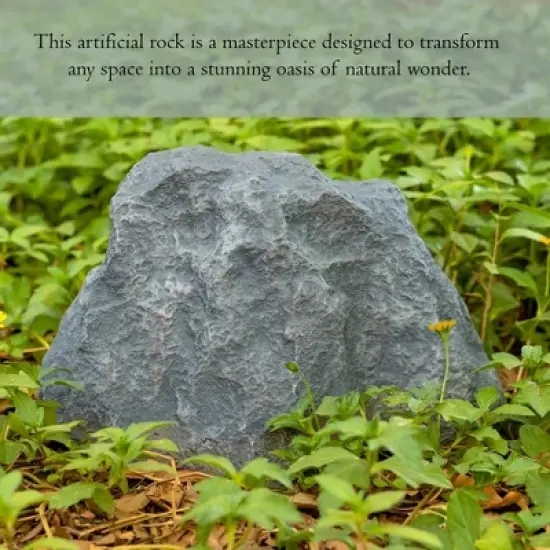Gardenised Decorative Outdoor Weather-Resistant Artistic Artificial Faux Stone Rock, Garden Patio Granite Grey Fiberglass Stone image {1}