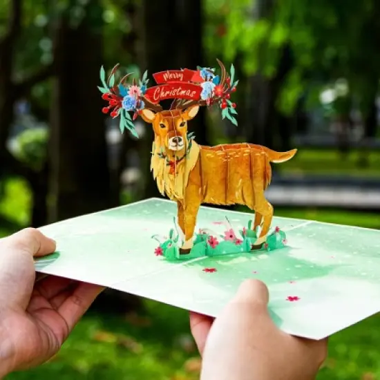 Paper Love 3D Christmas Reindeer Pop Up Christmas Card, 100% Recycled and Eco-Friendly, 8" x 6" Cover - With Note Tag image {2}