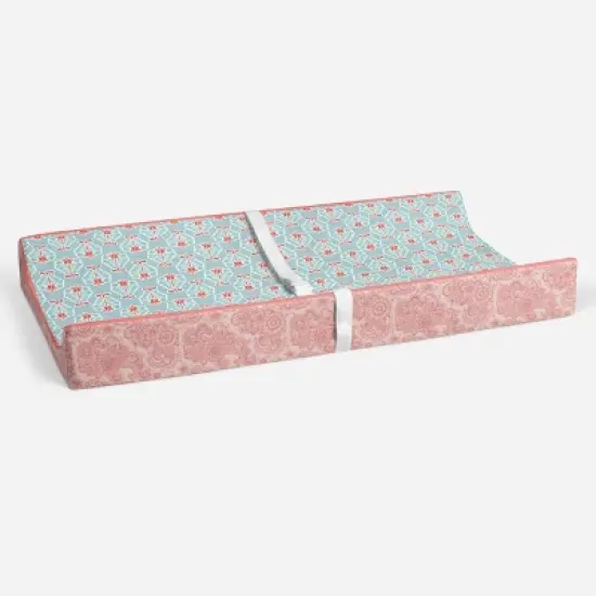 Bacati - Sophia Paisley Aqua/Coral Floret Changing Pad Cover image {3}
