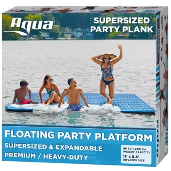 Aqua Leisure Supersized 10 x 5 Foot Inflatable Island Water Floating Party Plank Mat with Anchor Loops for Pool, Beach, and Lake, Blue image {3}
