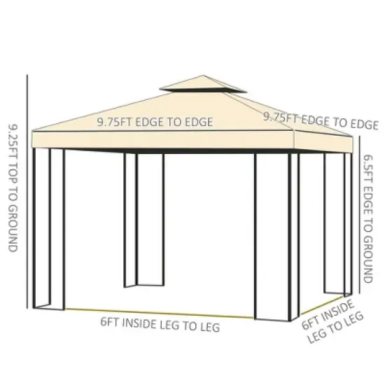 Resenkos Outdoor Garden Gazebo, Sunshade Gazebo Canopy,10' x 10' Double Roof Outdoor Gazebo Canopy Shelter with Netting,Beige image {3}