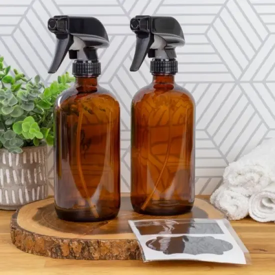 Cornucopia Brands 16oz Amber Glass Spray Bottles, 2pk; 3-Setting Sprayer Tops image {1}