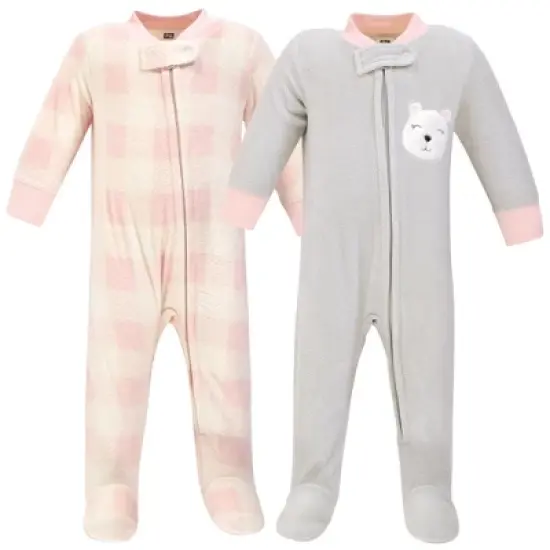 Hudson Baby Infant Girl Fleece Zipper Sleep and Play 2pk, Girl Baby Bear image {1}