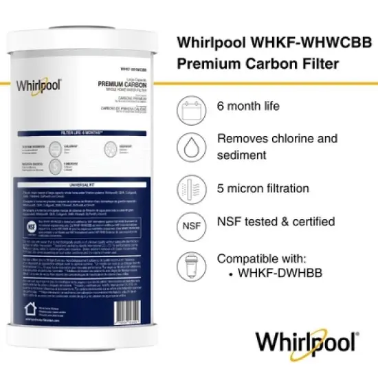 Whirlpool 10" x 4.5" Whole House Premium Carbon Water Filter, 5 Micron, NSF Certified, WHKF-WHWCBB image {1}