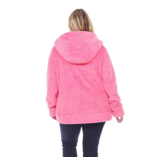 Plus Size Hooded High Pile Fleece Jacket Pink 1X - White Mark image {2}