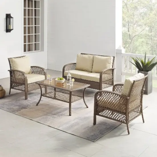 Tribeca 4pc Outdoor Wicker Conversation Set - Sand/Driftwood - Crosley image {1}