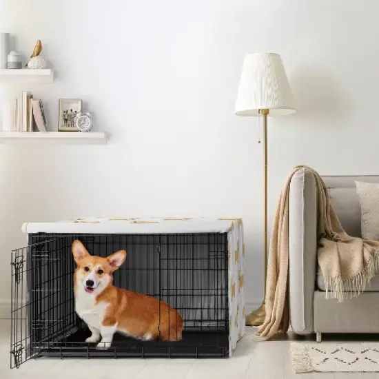 Sweet Jojo Designs Boy, Girl, Unisex/Gender Neutral Dog Crate Kennel Cover 36in. Corgi Cartoon Puppy Orange and White image {1}