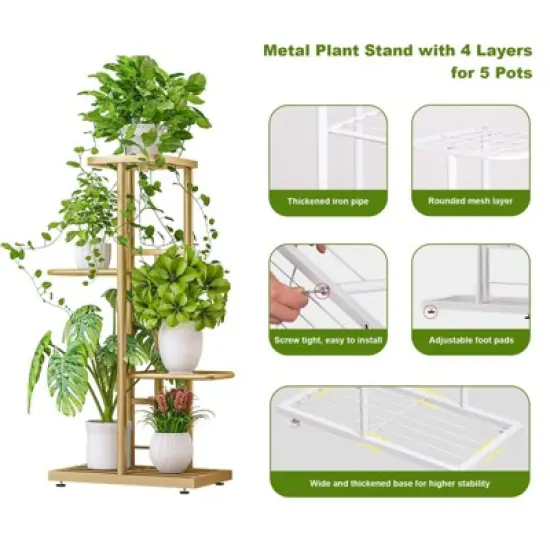 Metal Plant Shelf, Flower Shelf with 4 Levels, Flower Stand, Garden, Plant Stairs, Multi-Levels, for Indoor Balcony, Living Room, Outdoor image {2}