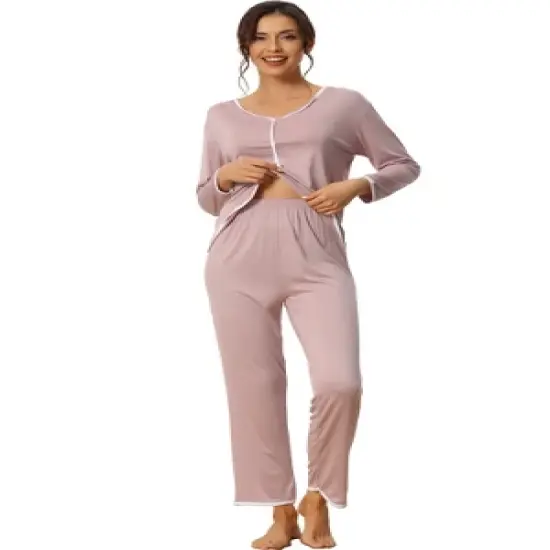 cheibear Womens Sleepwear Pajamas Long Sleeve Pullover Tops with Pants Lounge Sets image {7}