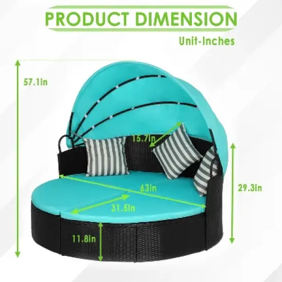 FDW Modern Outdoor Round Daybed with Retractable Canopy​, Blue image {6}