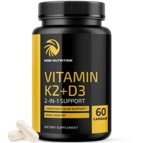 K2 + D3 Vitamin Capsules, Cardiovascular Health, Nobi Nutrition, 60ct image {9}
