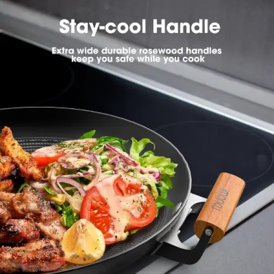 imarku Non Stick Frying Pan, 14 Inch Large Cast Iron Skillets, Cooking Paella Pan with Stay Cool Handle, Nonstick Grill Pan Compatible with Cooktops image {5}