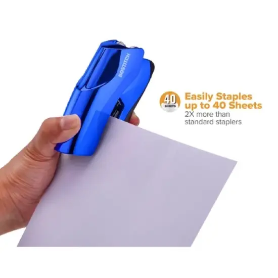Bostitch Flat Clinch Stapler, 40 Sheets, Metallic Blue image {9}