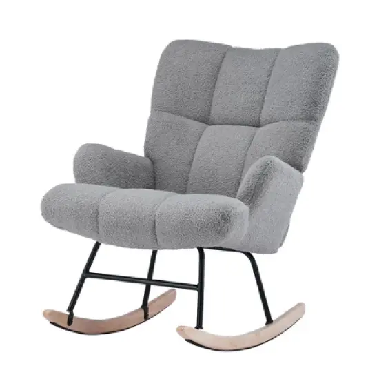 FERPIT Upholstered Teddy Velvet Accent Chair & Rocking Chair with Wingback Design image {5}