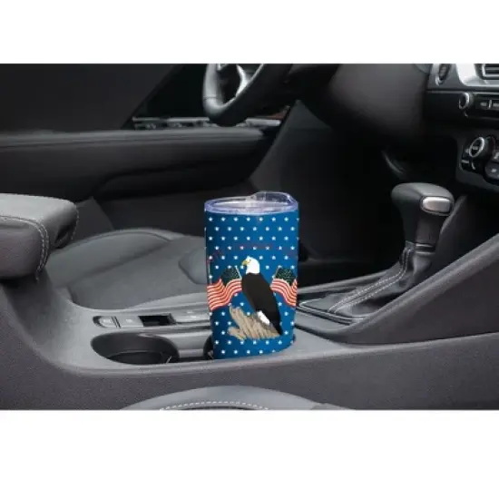 Elanze Designs Strength Courage Freedom Bald Eagle American Flag Wrap-Around Design 20 Ounce Stainless Steel On-The-Go Coffee Mug, Thermal Travel image {2}