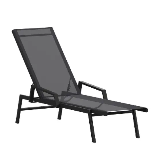 Emma and Oliver Textilene Adjustable 5 Position Patio Chaise Lounge with Armrests and Metal Frame image {13}