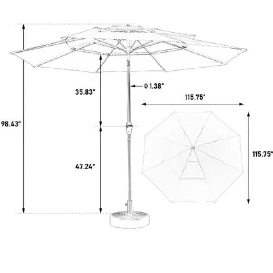DOMETOUR Aluminium 10ft 3 Tier Auto-Tilt Patio Umbrella, Outdoor Market Table Pool Umbrella, Light Green (Base Not Included) image {1}