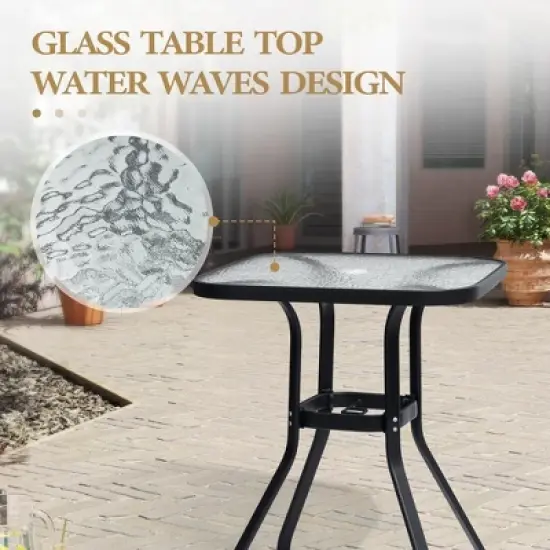 Crestlive Products Outdoor Bar Table with Umbrella Hole Patio Dining Bistro Table with Aluminum Frame Tempered Glass Top Outside Banquet Furniture image {5}