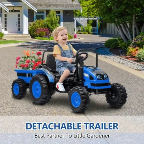 Ride Tractor for Kids, Tractor Ride On with Trailer, 12V Battery Powered Electric Tractor with Remote Control, 35W Dual Motors, Unload Button image {4}