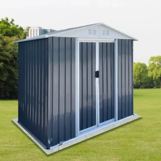 MOEPISY Outdoor Storage Sheds 6FTx4FT Apex Roof Grey With Base Frame image {6}