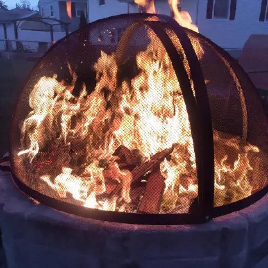 Sunnydaze Outdoor Heavy-Duty Steel Mesh Round Easy-Opening Camp Fire Pit Spark Screen Lid with Hinged Door -  Black image {2}