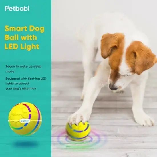 Petbobi Interactive Toy Dog Ball for Medium and Large Dogs, Active Rolling Ball for Dogs with LED Flash Light and USB Rechargeable, yellow image {6}