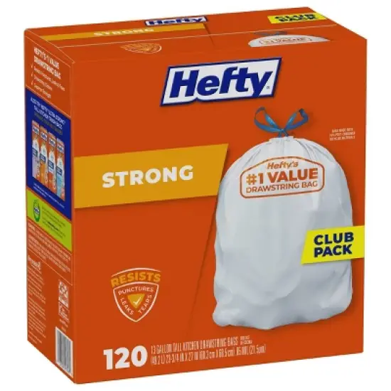 Hefty Strong Tall Kitchen Drawstring Trash Bags - 13gal/120ct image {1}