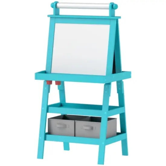 FONTOI Easel for Kids, Double Sided Kids Art Easel with Paper Roll, Chalkboard & Storage, Standing Toddler Easel, Blue, 18.9"*46.5"*23.2" image {5}