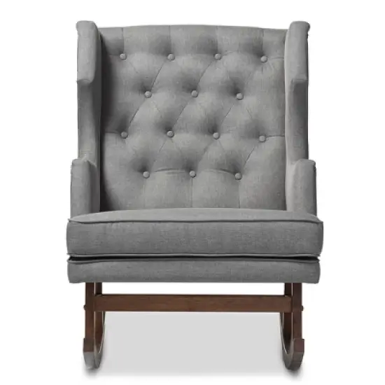 Iona Mid - Century Retro Modern Fabric Upholstered Button - Tufted Wingback Rocking Chair - Gray - Baxton Studio image {1}