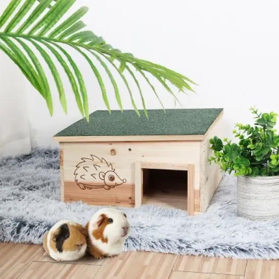 Artloge Large Wooden Hedgehog House Predator Proof Guinea Pig Small Animal Hibernation Shelter Hideout Wood Habitat Nest Box House with Felt Roofing image {1}