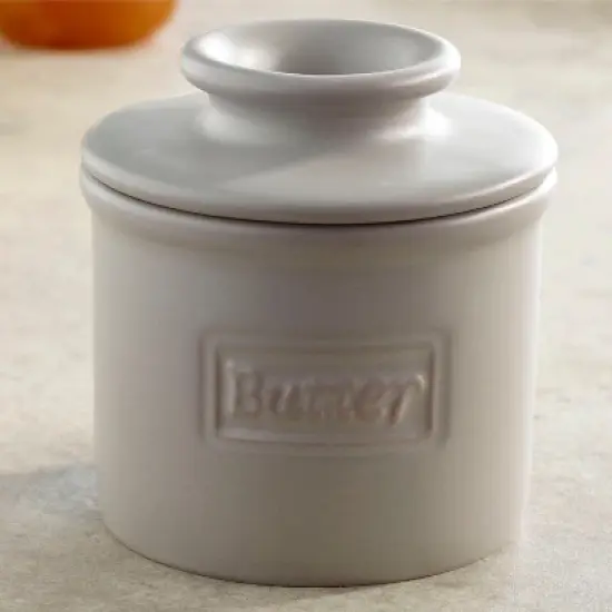 Butter  Bell&reg; Crock - Matte Stone Retro Ceramic Butter Keeper, Neutral Caf&eacute; Style Butter Dish for Spreadable Butter Without Refrigeration image {5}