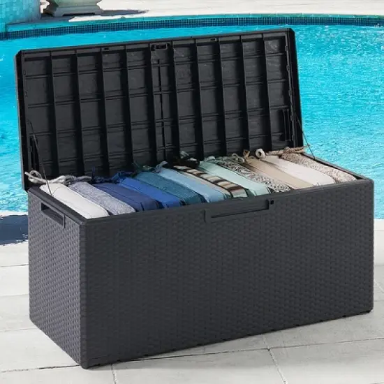Toomax Portofino Weather Resistant Heavy Duty 90 Gal Novel Resin Outdoor Storage Deck Box with Lockable Lid & 450 lb Weight Capacity - Gray (Z175E097) image {3}