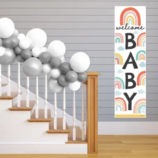 Big Dot of Happiness Hello Rainbow - Boho Baby Shower Front Door Decoration - Vertical Banner image {5}