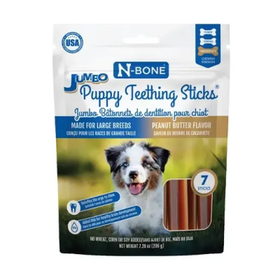 N-Bone Puppy Teething Peanut Butter Flavor Rawhide Alternatives, Dental and Hard Chews Dog Treat Sticks - 7.28oz image {7}