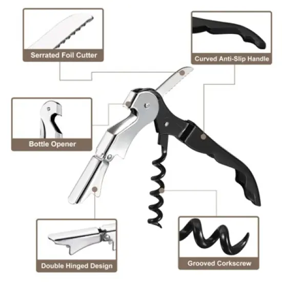 Unique Bargains Double Hinged Wine Bottle Openers with Foil Cutter 5" 4 Pcs image {2}