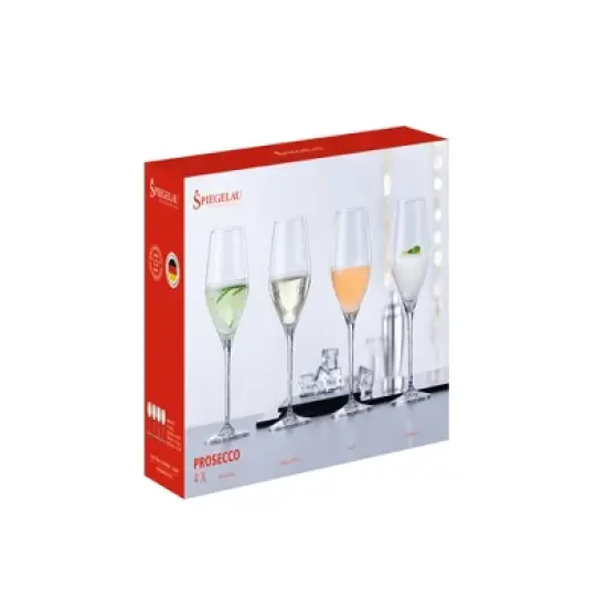 Spiegelau Prosecco Wine Glasses Set of 4 - Crystal, Classic Stemmed, Dishwasher Safe, Professional Quality Wine Glass Gift Set - 9.1 oz, Clear image {2}