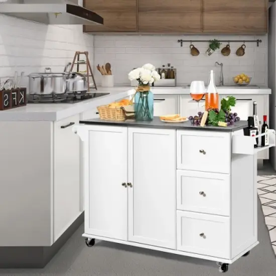 Costway Kitchen Island 2-Door Storage Cabinet Stainless Steel Top w/ Drawers image {2}