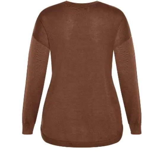Women's Plus Size Tully Curved Hem Sweater - chocolate | AVENUE image {5}