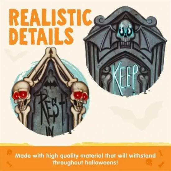 Joyfy 9 Pcs 16" Halloween Tombstones Outdoor Cemetery Decor, Yard Lawn Graveyard Plastic Headstones with 18 Metal Stakes for  Party Prop Supplies image {2}