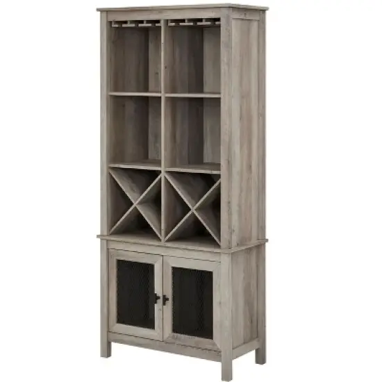Home Source Mahogany  Bar Cabinet Bookshelf with Wire Mesh Doors image {8}