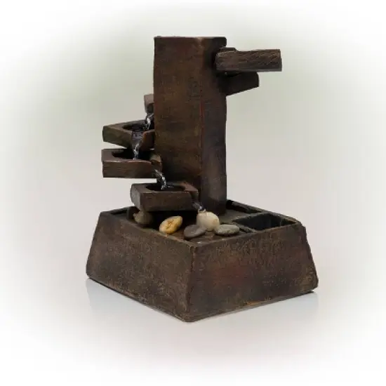 11" Resin Tiered Stone Eternity Tabletop Fountain Brown - Alpine Corporation image {4}