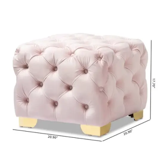 Avara Velvet Finished Button Tufted Ottoman Pink - Baxton Studio image {5}