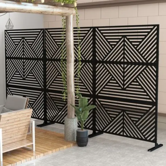 47-inches W x 72-inches H Black Galvanized Sheet Screen Outdoor and lndoor Divider for Balcony Patio Garden Room Divider (Mountain Type) image {2}