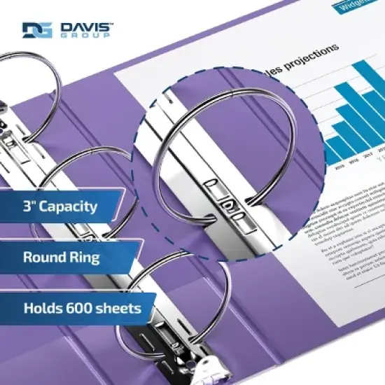 Premium Economy 3" Round Ring Binder 6pk Purple: Davis Group Office Hard Cover, 600 Sheet Capacity, 2 Pockets image {2}