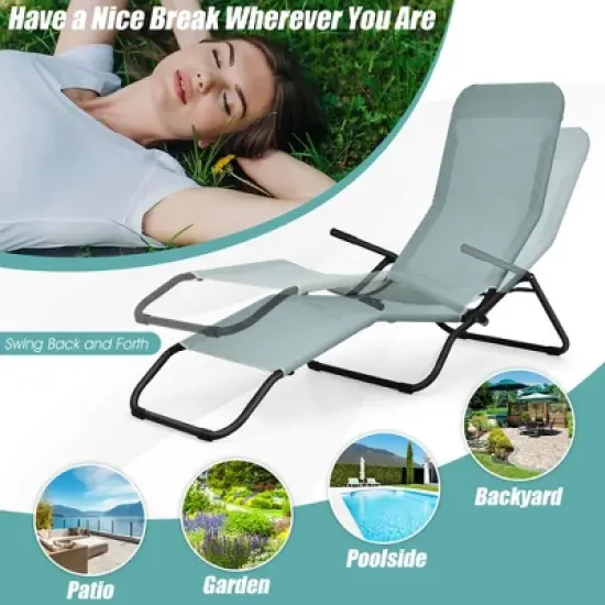 Tangkula 2 PCS Outdoor Chaise Lounge Folding Stacking Reclining Chairs image {5}