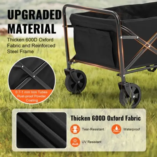 VEVOR Collapsible Folding Wagon, 2 cu.ft Grass Wagon Cart with All-Terrain 5in Wheels, Heavy Duty Folding Wagon Cart 220 lbs Weight Capacity image {3}