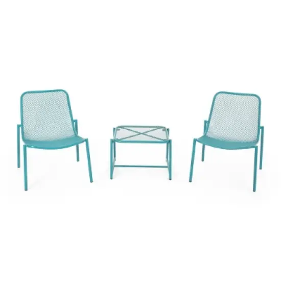 Christopher Knight Home Bucknell Outdoor Modern Metal 3 Piece Chat Set image {1}
